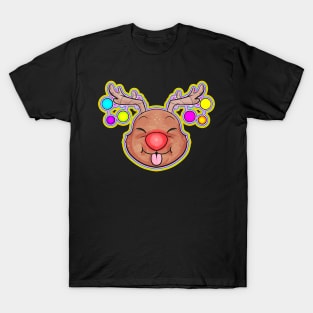 Rudolph The Reindeer Fairy Lights Tounge Out For Christmas T-Shirt